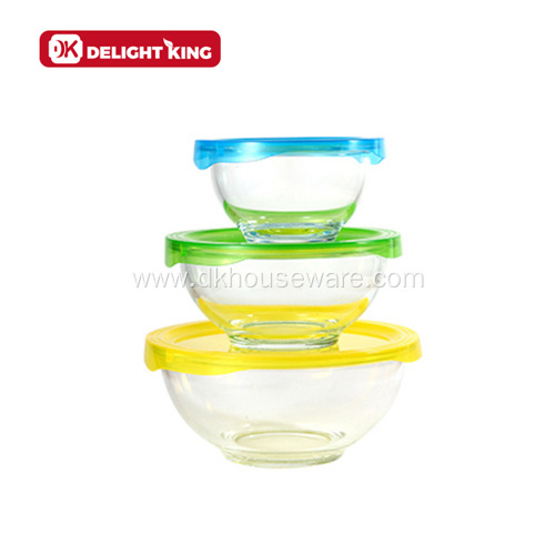 Plastic Lids 5pcs Glass Salad Bowl for Mixing